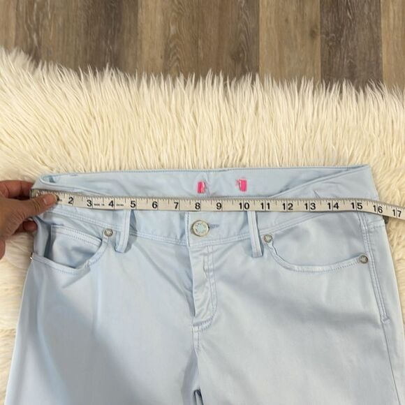 Lilly Pulitzer Light Blue Skinny Pants with Purple Floral Design - Picture 9 of 11